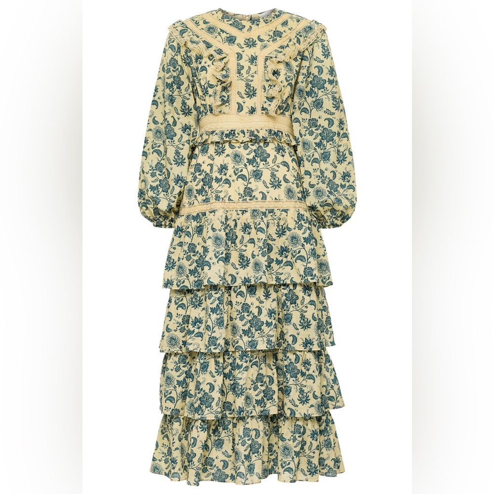 $299 Tuckernuck Anna Cate Virginia Midi Blue Floral Tiered Dress NWoT‎ size XS